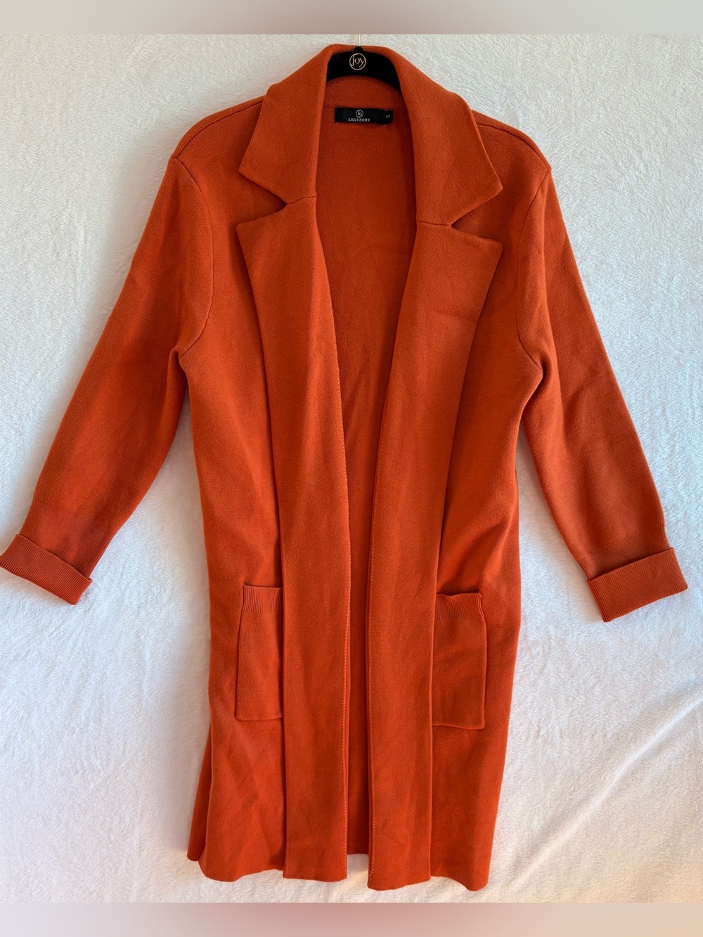 Lillusory Women's Small Rust Orange Open Front Long Cardigan Coat